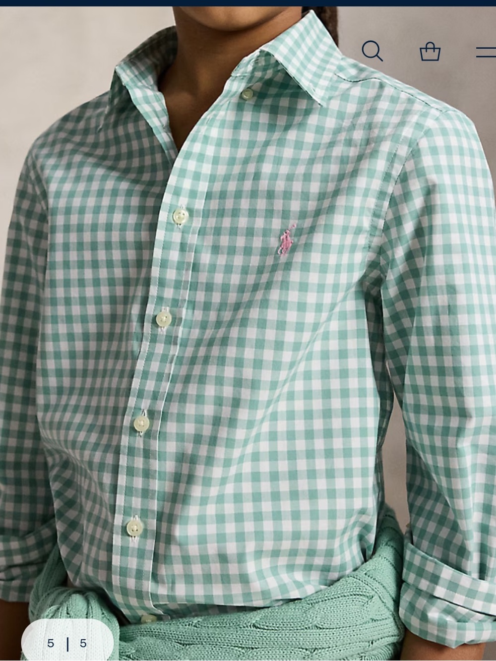 Boy’s Ralph Lauren Green Gingham Check Cotton Poplin Button-Down Shirt S (8)